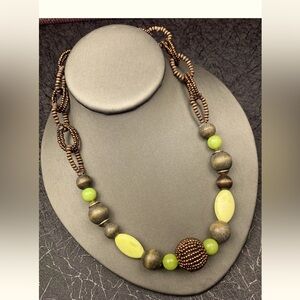 VINTAGE COLDWATER CREEK YELLOW JASPER JADE WOOD AND GLASS STONES NECKLACE